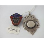 Silver and enamel Union of Railwaymen badge together with silver fob - B'ham 1897