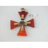 c19 gold and hardstone-set Maltese Cross (a/f)