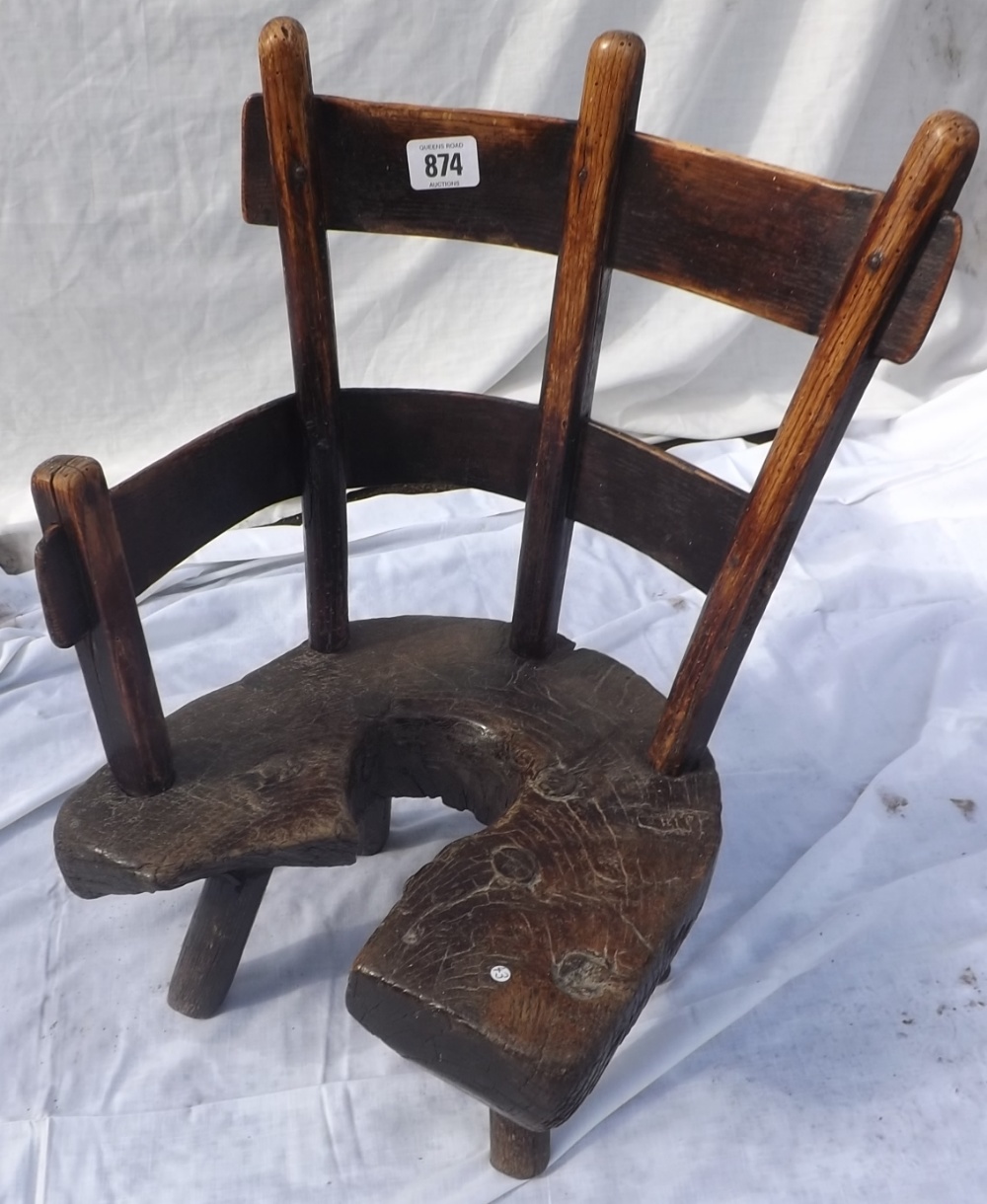 Antique primitive child's chair with oak seat - 18" high