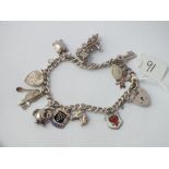 Silver charm bracelet with padlock clasp - 29gms