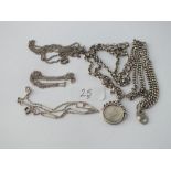Silver coin-set pendant necklace and four silver chains
