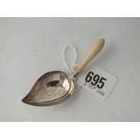 George III caddy spoon with leaf bowl and ivory handle - B'ham 1805 by WP