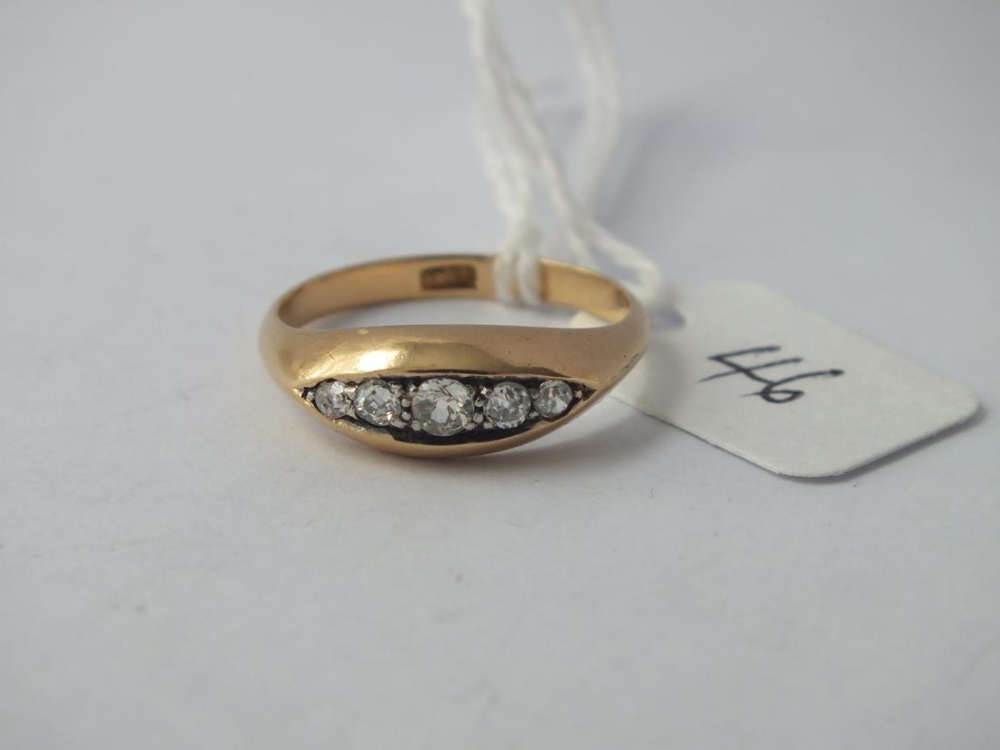 Victorian five-stone boat-shaped diamond ring - size Q - 3.9gms - Image 2 of 2