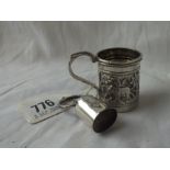 Middle Eastern chased mug and a cane finial