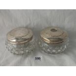 Two large silver topped dressing table jars glass bodies - 86gms net