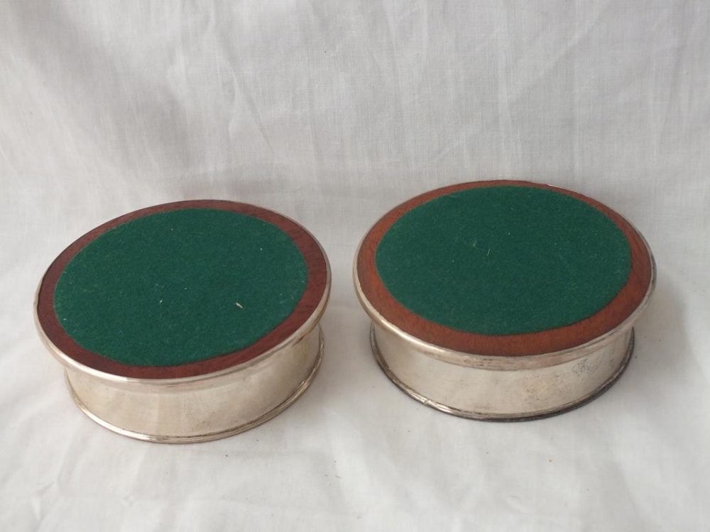 Pair of silver mounted coasters with wood bases,4”DIA - B'ham modern - Image 3 of 3