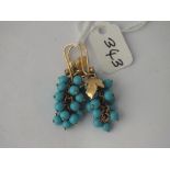 Pair of 9ct turquoise bunch drop earrings in 9ct - 7gms