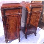 Pair of fine quality regency period mahagony pedestals with figured doors and fitted interior -