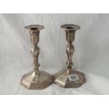 Pair of Queen Anne style candlesticks on octagonal bases, detachable nozzles - 6.5" high - Sheffield