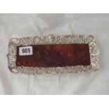 Silver and tortoise shell pen tray on bracket feet - 8.5" long