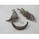 Three assorted brooches micro-mosaic silver and marcasite