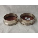 Pair of silver mounted coasters with wood bases,4”DIA - B'ham modern