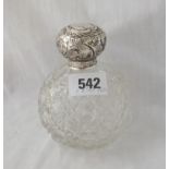 Embossed scent bottle with cut glass body - 4" high