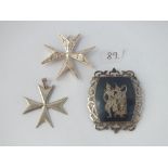 Bag of two silver Maltese Crosses and a brooch