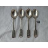 Set of four Victorian teaspoons 1864 - 88gms