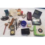 TWO CARTONS OF VARIOUS BRIC-A-BRAC INCL; PISTOL TABLE LIGHTER, CALCULATORS, SCISSORS