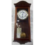 MODERN MAHOGANY CHIMING WALL CLOCK WITH BRASS FACE & PENDULUM