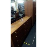 MATCHING DOUBLE WARDROBE & TWO LIGHT OAK CHESTS OF 4 DRAWERS