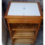 PINE TILED TOP WHEELED KITCHEN UNIT