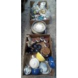 TWO CARTONS OF MIXED PLATES, GLASSWARE, FIGURINES & QTY OF LARGE PLATES INCL; PLATED TRAY