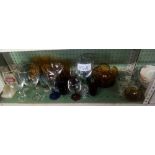 SHELF OF GLASSES, GOBLETS & OTHER ITEMS