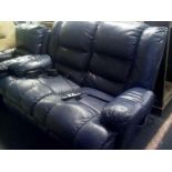 DARK BLUE LEATHER LOOK SETTEE WITH ELECTRIC RECLINERS