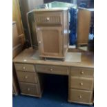 DRESSING TABLE WITH 7 DRAWERS & TRIPPLE MIRROR PLUS MATCHING BEDSIDE CABINET BY PRIORY