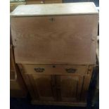 STRIPPED PINE BUREAU WITH CUPBOARD & DRAWER