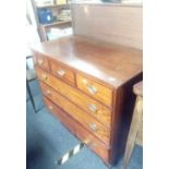 MAHOGANY CHEST OF 3 LONG & 3 SHORT DRAWERS WITH BRASS DROP HANDLES