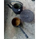 CAST IRON KETTLE MINUS LID, CAST IRON SAUCEPAN, DECORATIVE IRON STAND