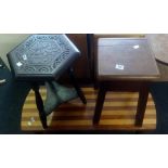 UNUSUAL COFFEE TABLE, SMALL CARVED TRIPOD TABLE & OAK STOOL