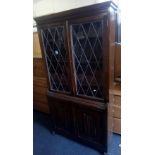 LEADED GLAZED LINEN FOLD CABINET A/F