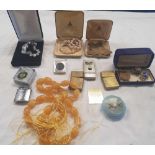 TWO TUBS OF NECKLACES, LIGHTERS & OTHER COSTUME JEWELLERY