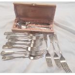 BAG WITH BOXED SPOON & FORK & QTY OF NICKEL FORKS