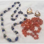 BAG CONTAINING COLOURED STONE NECKLACES, BLUE, WHITE & ORANGE