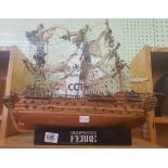 WOODEN MODEL OF A MULTI GUN SAILING GALLION A/F