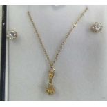 9ct GOLD SINGLE STONE NECKLACE & EARRINGS