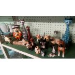 SHELF OF ANIMAL ORNAMENTS ETC