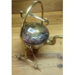 BRASS & COPPER SPIRIT KETTLE ON TILTING STAND