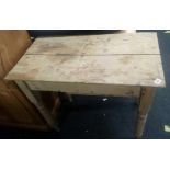 STRIPPED PINE KITCHEN TABLE WITH DRAWER