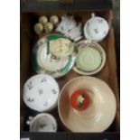 CARTON WITH CAKE DISH WITH HANDLING STEM, CUPS & SAUCERS WITH WILD FLOWER DECORATION & OTHER CHINA