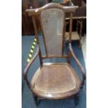 OAK CARVER CHAIR WITH BERGERE STYLE SEAT & BACK A/F