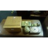 SMALL BOX OF DECORATED TREEN ITEMS