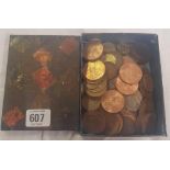 SMALL VINTAGE TIN BOX QTY OF BRONZE & NICKEL COINAGE