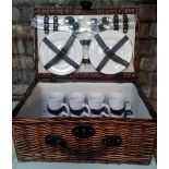 WICKER PICNIC HAMPER WITH PART CONTENTS