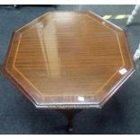 INLAID MAHOGANY GLASS TOP OCTAGONAL COFFEE TABLE