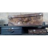 VINTAGE LEATHER SUITCASE A/F, BROWN DOCUMENT CASE & 1 OTHER