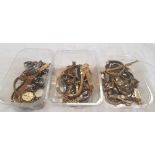 THREE TUBS OF MIXED LADIES & GENTS GOLD COLOURED BRACELET WATCHES