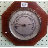 INLAID MAHOGANY OCTAGONAL BAROMETER