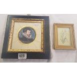 CIRCULAR PORTRAIT MINIATURE, A SELF-PORTRAIT BY NICOLA HILLYARD TOGETHER WITH A SMALL WATERCOLOUR OF